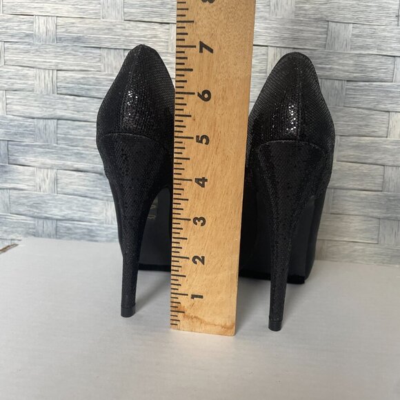 Steve Madden Stiletto Heel P-Tessi Open Toes Pump Black Satin Sequin look sz 6.5 - Picture 3 of 7